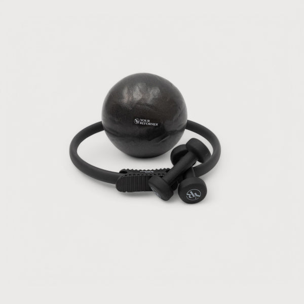Black Pilates Prop Starter Kit with Ball Ring and Dumbbells - Complete Set | Your Reformer