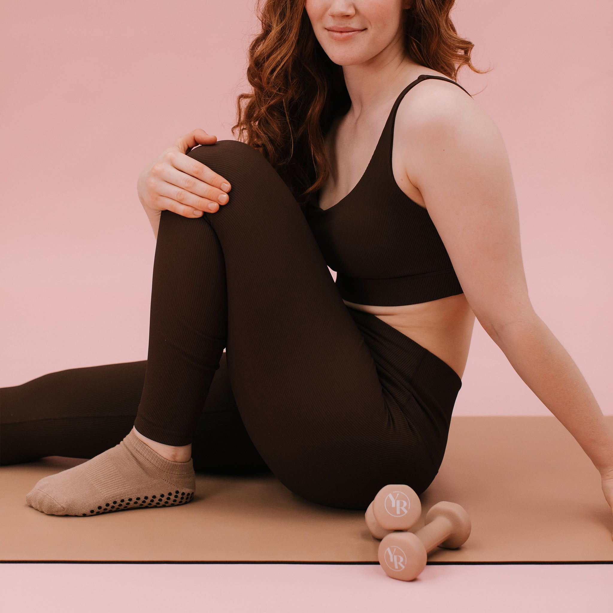 Taupe Pilates Ankle Socks - Lifestyle View | Your Reformer