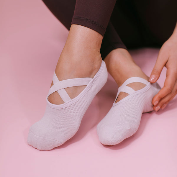 Soft Grey Ballet Grip Socks - Top View | Your Reformer